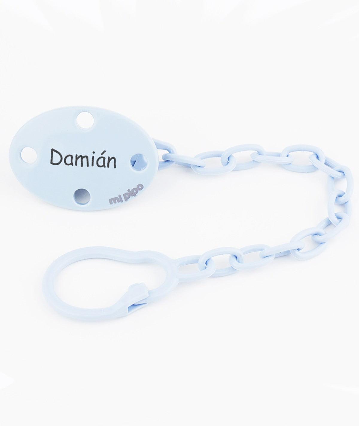 Broche Chupetero Personalizado Pinza Cadenita Celeste Mi Pipo - Nanetes #